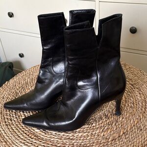 Sergio Rossi Black Leather Pointed Toe Heel Booties 36